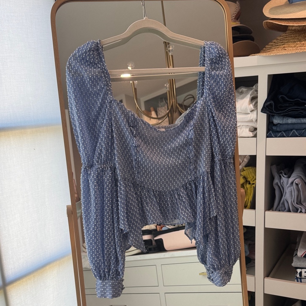 Song of Style Light Blue Swiss Dot Peasant Blouse